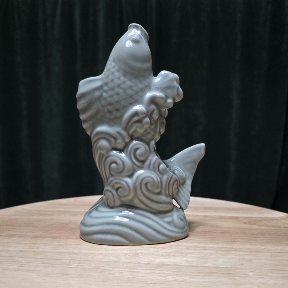 Andrea by Sadek Porcelain Koi Fish Vase Celadon